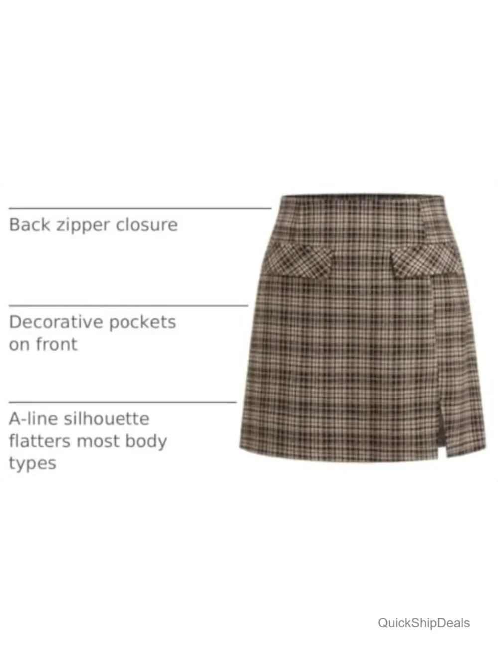 CIDER Plaid A-Line Mini Skirt High Waist Back Zipper